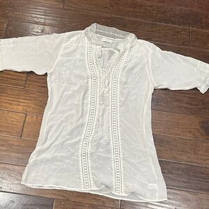 4 Love and Leisure Silk Elegant White Women's Tunic Top Crisp Luxury